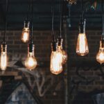 Vintage Edison bulb lighting in the refinishing workshop